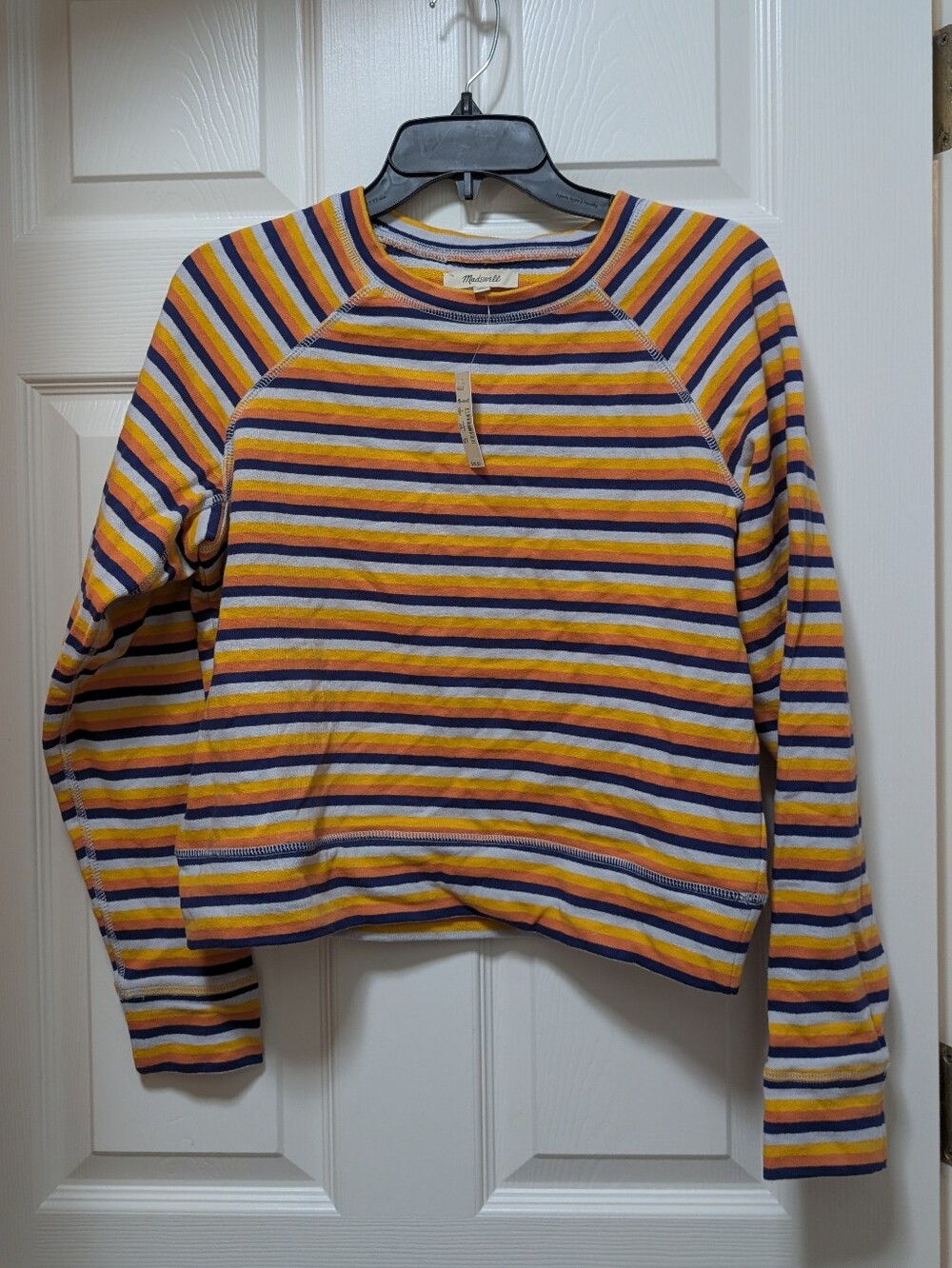 NWT madewell shrunken sweatshirt in broadway stripe Size Small S Orange Yellow
